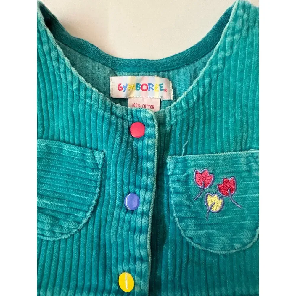 Vintage Gymboree Teal Corduroy Jumper Dress Rainbow Snap Medium Kidcore